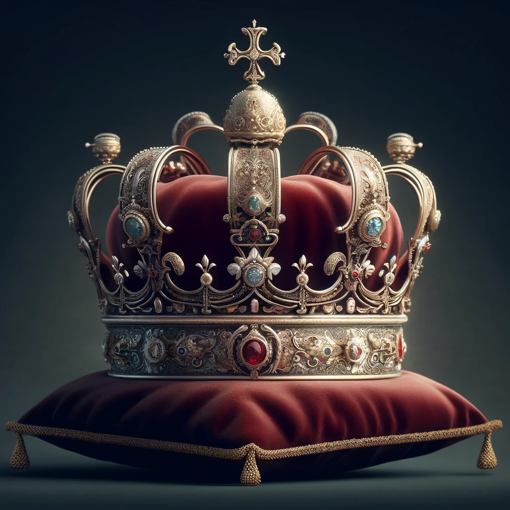 DALL·E 2024 06 12 12.56.37 A detailed and realistic illustration of a kings crown. The crown is ornate and regal adorned with precious jewels and intricate designs. It sits on