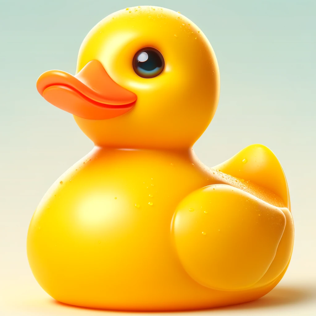 DALL·E 2024 06 12 13.14.44 A detailed and realistic illustration of a rubber duck. The rubber duck is bright yellow with an orange beak and black eyes shown up close to highlig