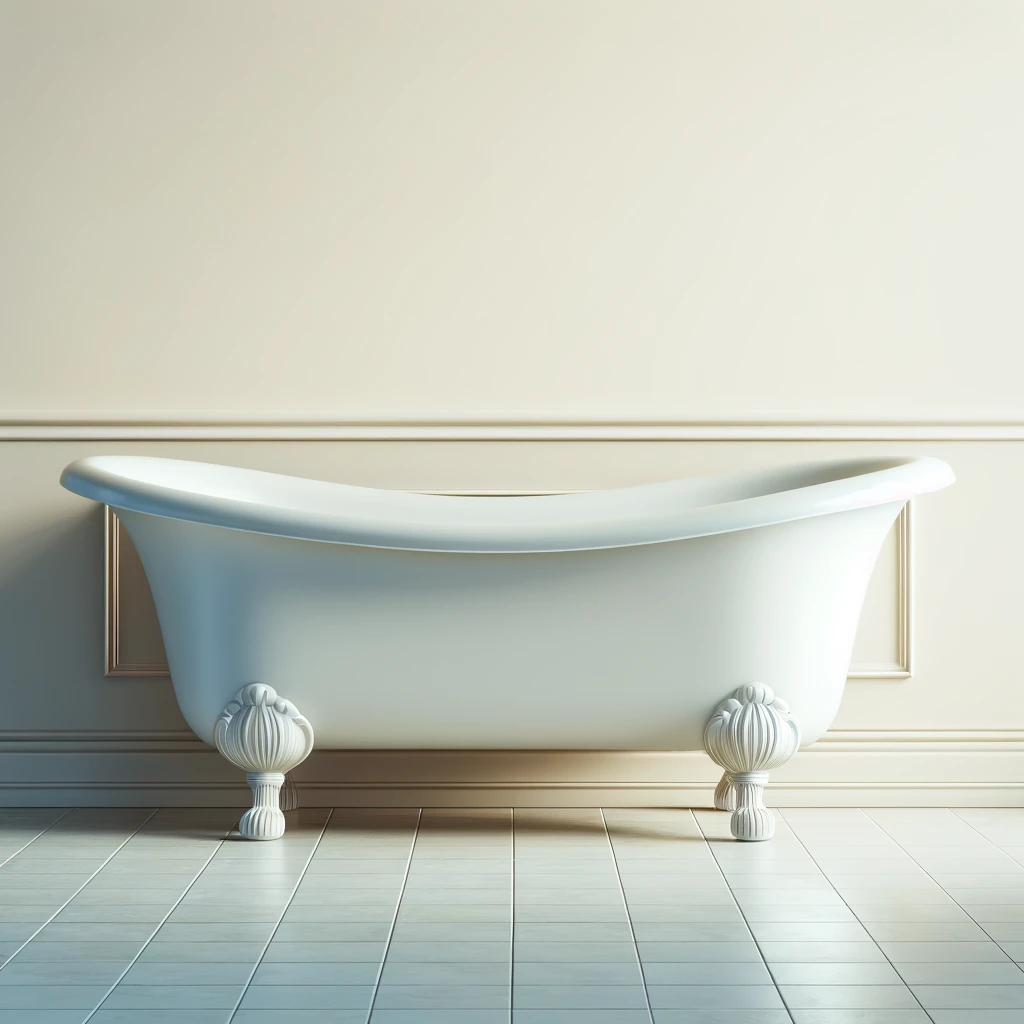 DALL·E 2024 06 12 13.25.13 A detailed and realistic illustration of a bathtub. The bathtub is classic and white with smooth clean lines and elegant clawfoot legs. It is placed