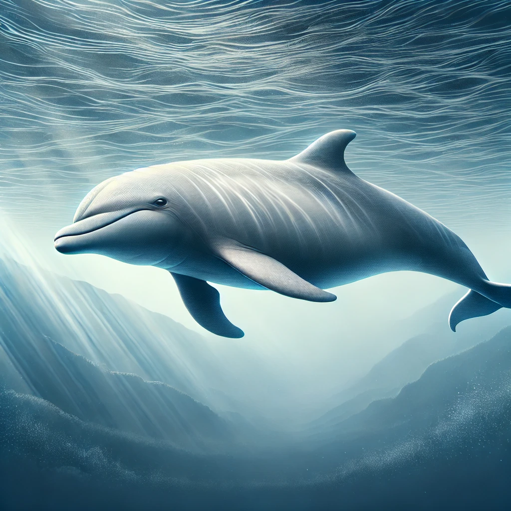 DALL·E 2024 06 29 11.21.29 A detailed and realistic illustration of a dolphin sleeping. The dolphin is floating peacefully in the water with its body in a relaxed position. The